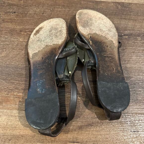 Giuseppe Zanotti Camo Floral Thong Sandals Black Size 10.5 Strappy FLAWS READ - Picture 7 of 10